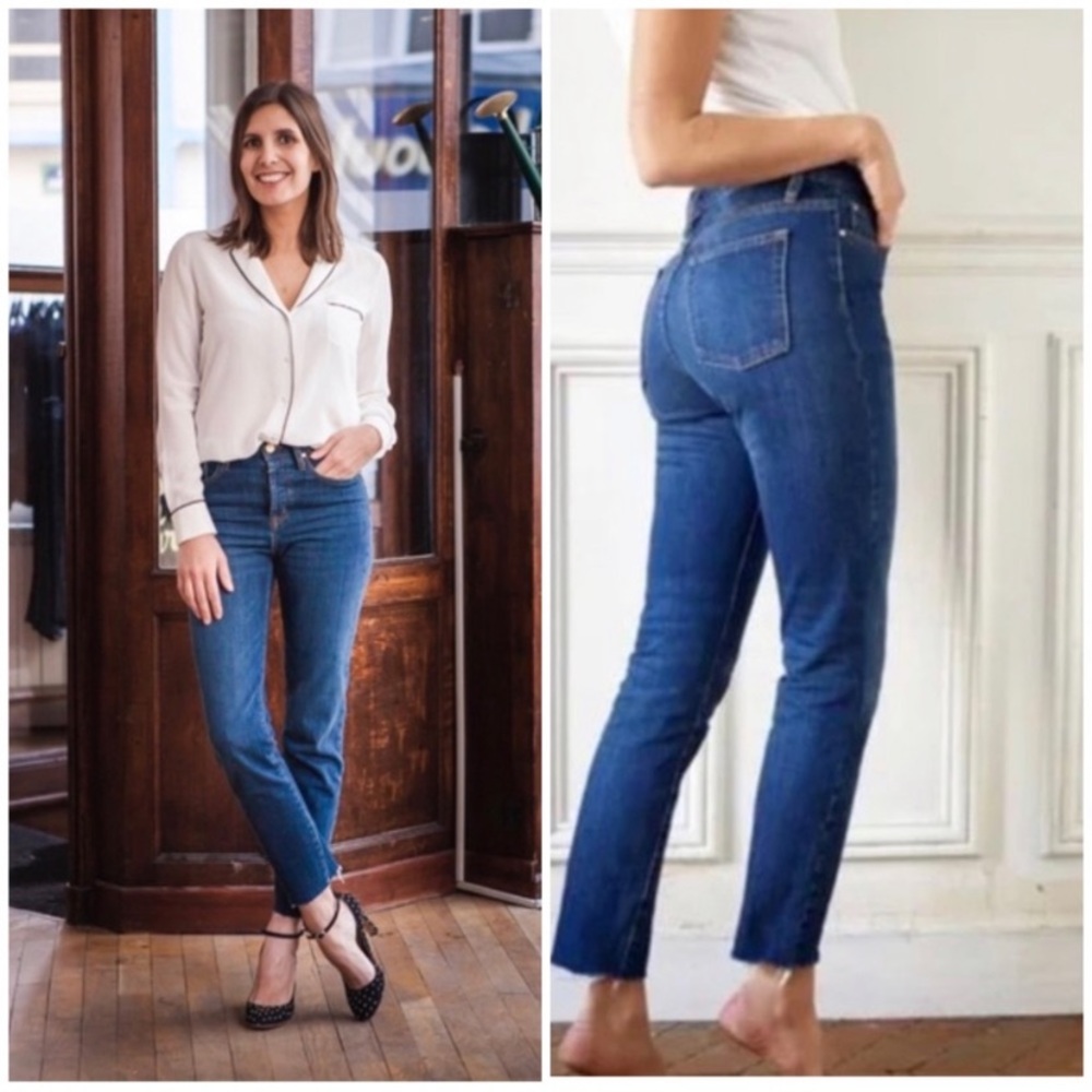 SEZANE Brut Sexy Raw Hem Jeans 28 Blue Mid Rise Button Fly Straight Leg